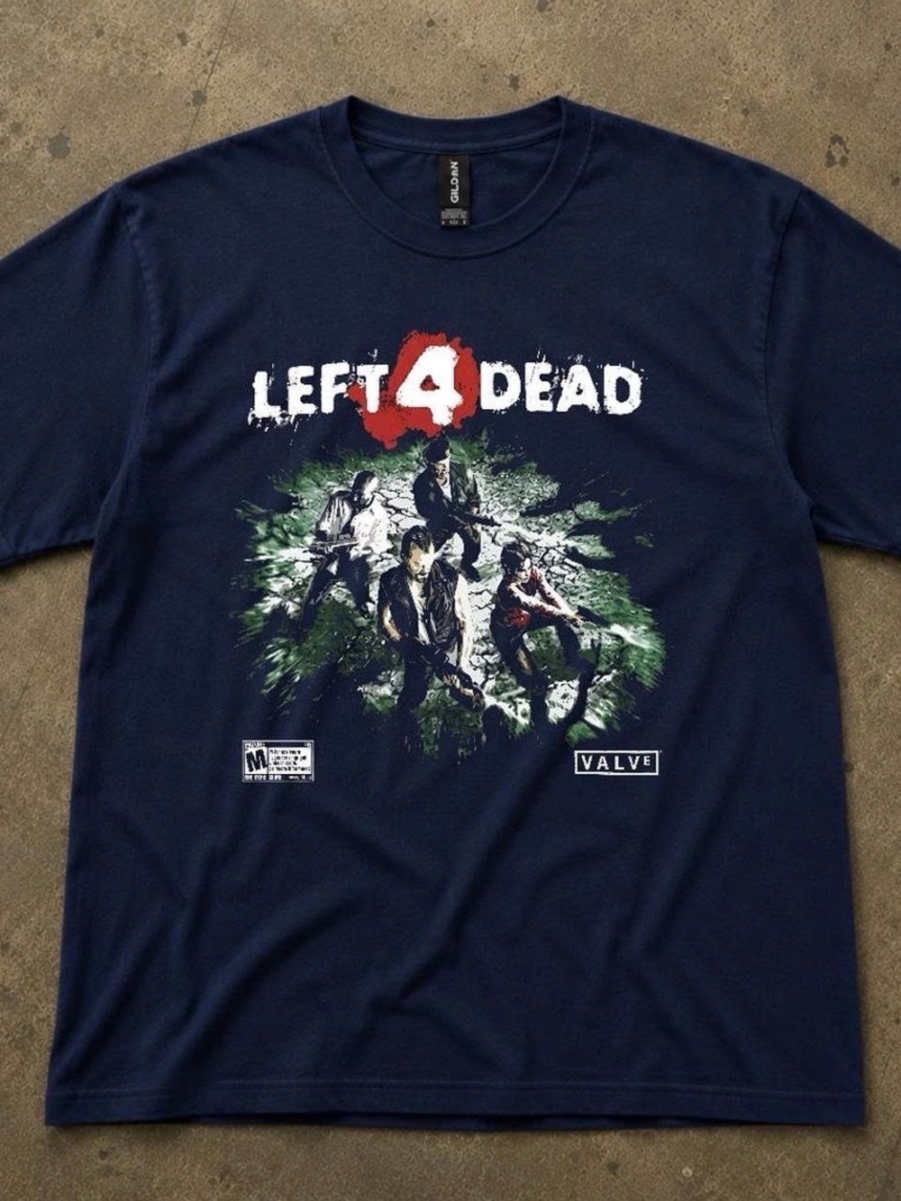 Valve Left 4 Dead Graphic Tee - Navy Blue with Red Accent